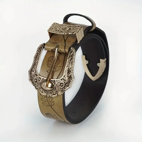 Brown Floral Belt with Gold Buckle New! - Picture 3 of 6